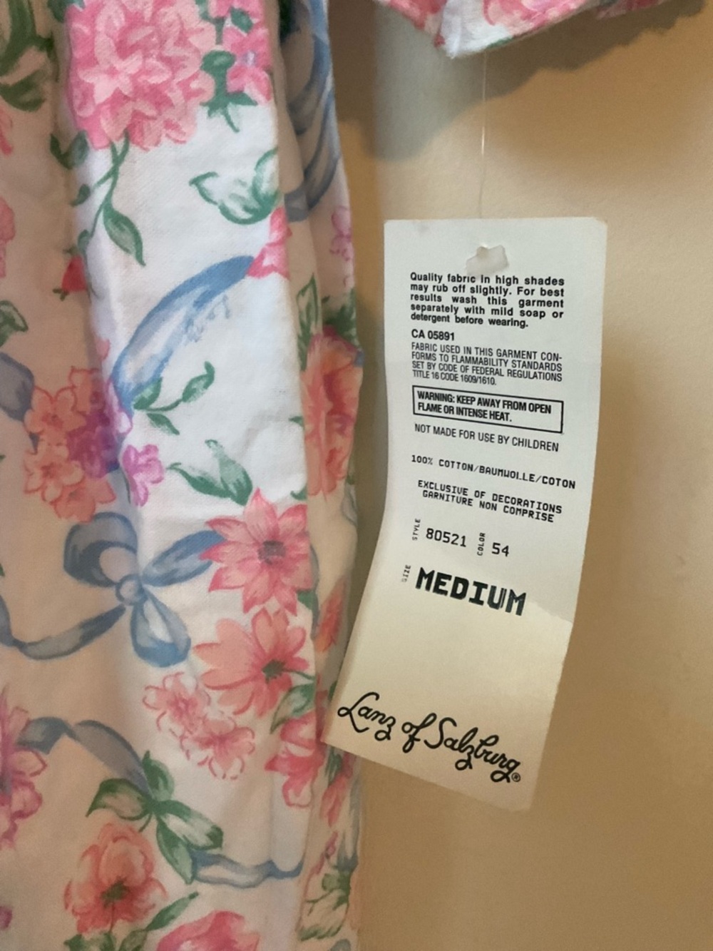 Vintage Floral Long Nightgown nantucket Pink Roses USA made 23” chest cotton - Picture 2 of 12